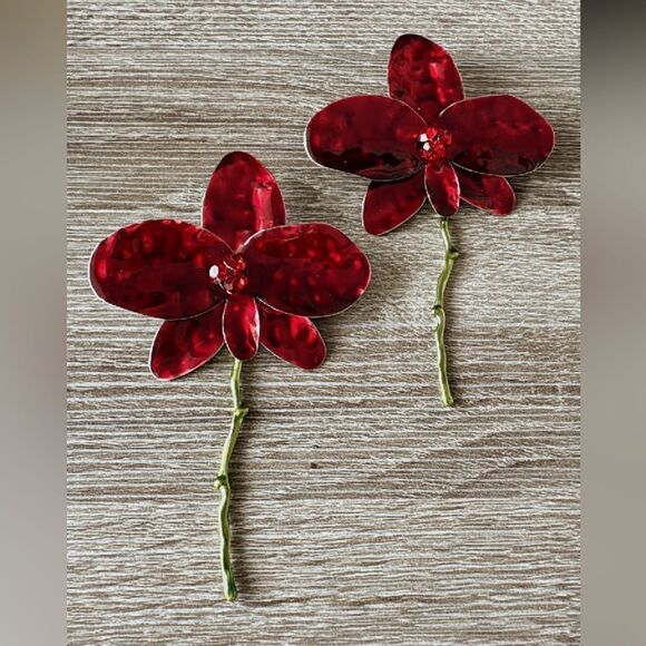 Red orchid earrings N208 - Picture 2 of 4